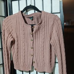 Pink Cable Knit Cropped Cardigan Sweater